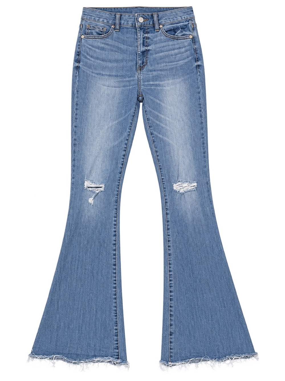 Eunina Aliyah Super High Rise Flare Jeans Size 7 Distressed Raw Hem